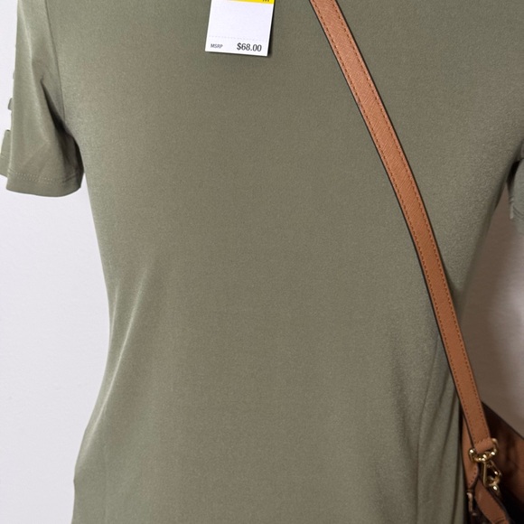 Michael Michael Kors top scoop neck peekaboo design on sleeve army green medium - Picture 4 of 8